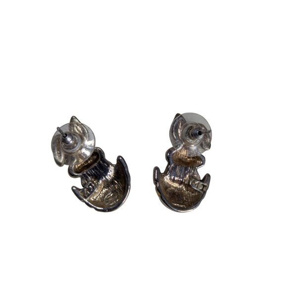 Mj Signed Two-Tone Easter Bunny Earrings Gold & Silver Studs - Picture 3 of 5